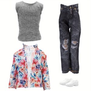 ست عروسک مردانه ۱/۶ برای DIY لباس‌پوشیدن شامل کت جین پرنس، تی‌شرت بلند و لوازم تزئینی لباس