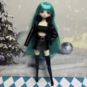 عروسک مد شیک و جذاب با کت چرمی الهام گرفته از انیمه با مفاصل قابل انعطاف، یک فیگور کلکسیونی بامزه و کیوت