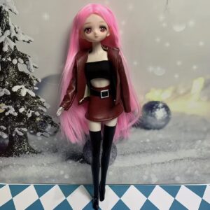 عروسک مد شیک و جذاب با کت چرمی الهام گرفته از انیمه با مفاصل قابل انعطاف، یک فیگور کلکسیونی بامزه و کیوت