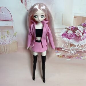 عروسک مد شیک و جذاب با کت چرمی الهام گرفته از انیمه با مفاصل قابل انعطاف، یک فیگور کلکسیونی بامزه و کیوت