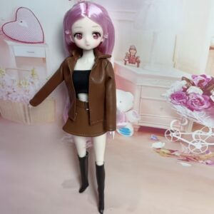 عروسک مد شیک و جذاب با کت چرمی الهام گرفته از انیمه با مفاصل قابل انعطاف، یک فیگور کلکسیونی بامزه و کیوت