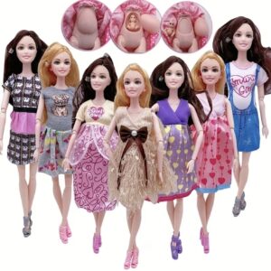 عروسک باردار با مفاصل قابل حرکت و لباس مدرن شامل مادر و ۲ نوزاد، سبک پرنسس و آموزشی، ابزاری سرگرم‌کننده و آموزشی برای کودکان 👩‍👧‍�