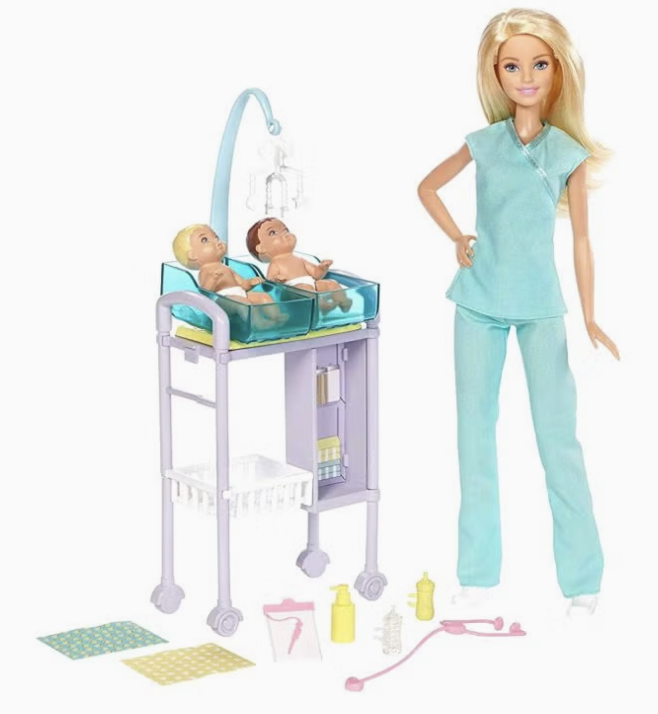 ست بازی باربی حرفهای: دکتر نوزاد شامل عروسک باربی و لوازم جانبی دکتر نوزاد، ابزاری سرگرمکننده و آموزشی برای بازیهای نقشآفرینی کودکان �