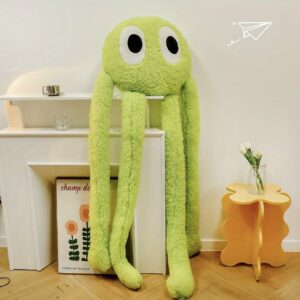 عروسک پولیشی هشت‌پا با پاهای بلند به رنگ بنفش/سبز ساخته شده از پارچه بافتنی نرم پلی‌استر