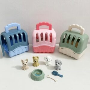 ست ۸ عددی سبد اسباب‌بازی سگ شامل عروسک‌های پولیشی، خانه سگ و لوازم صحنه بازی،