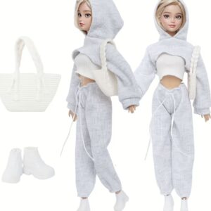 ست ۵ تکه لباس و لوازم جانبی عروسک مد شامل ۳ لباس عروسک، ۲ کیف و کفش ورزشی سفید، توجه: عروسک‌ها شامل نمی‌شوند