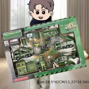 ست اسباب‌بازی خودرو شامل ماشین پلیس، وسایل نقلیه ساختمانی، ماشین‌های مهندسی و کامیون آتش‌نشانی