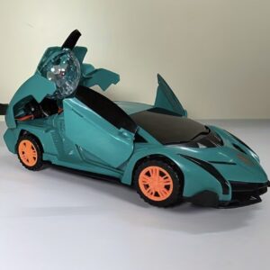 ماشین اسباب‌بازی چرخان ۳۶۰ درجه با درها و چراغ‌های خودکار همراه با افکت‌های صدا و نور