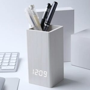 ارگانایزر رومیزی با طرح چوب و ساعت دیجیتال LED