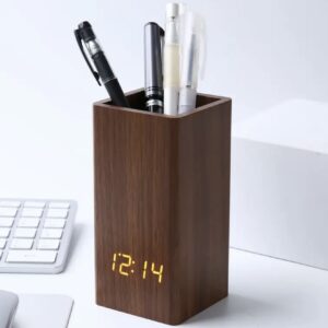 ارگانایزر رومیزی با طرح چوب و ساعت دیجیتال LED