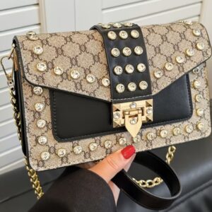 کیف تک‌شانه زنانه، با طرح هندسی خاکستری، ظرفیت بالا، قفل زیپی، آستر پلی‌استر