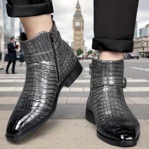 چکمه‌های مردانه وینتج، ارتفاع متوسط با رویه بافت‌دار و زیپ کناری