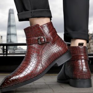 چکمه‌های مردانه وینتج، ارتفاع متوسط با رویه بافت‌دار و زیپ کناری