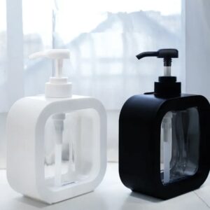 بطری مایع  دستشویی و ظرفشویی شفاف با پایه مشکی