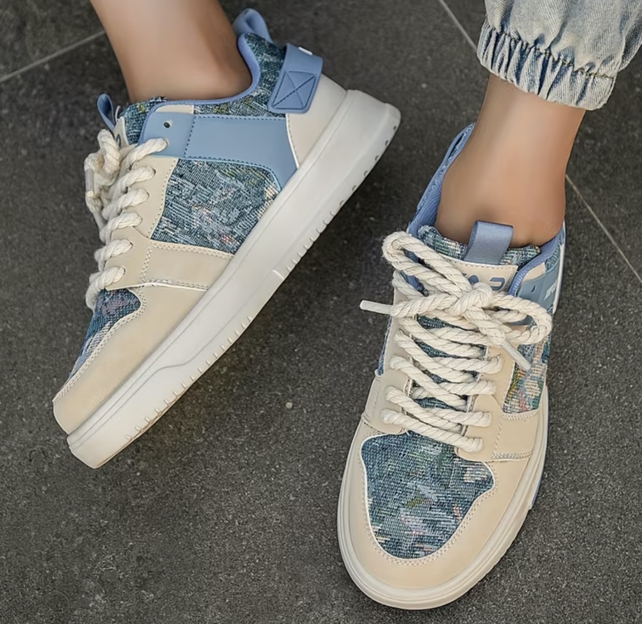 کتانی اسکیت سبک رترو با طراحی نقاشی روغنی جنگل و زیره صاف