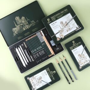 ست ۲۷ تکه مداد طراحی و اسکیس   شامل مدادهای گرافیتی و زغالی قابل پاک‌شدن، مناسب برای طراحی و نقاشی.