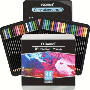 مداد رنگی ۴۸ رنگ قابل حل در آب، مناسب برای طراحی، اسکچ، رنگ‌آمیزی و سایه‌زنی