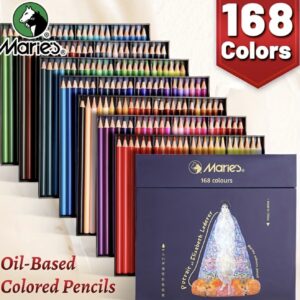 ۱۶۸ عدد مداد رنگی با پایه روغنی، مغزی نرم Marie برای رنگ‌آمیزی، ترکیب رنگ، لایه‌بندی، طراحی و اسکچ، لوازم هنری با کیفیت بالا