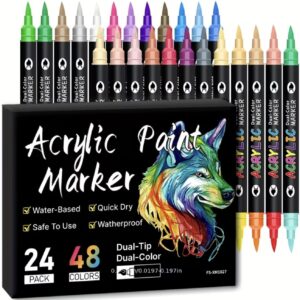 قلم‌های ۴۸رنگ آکریلیک دو سر برای، برای نقاشی روی سنگ، شیشه، بوم و سطوح مختلف