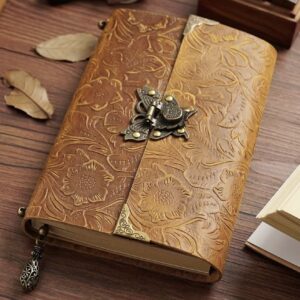 دفترلوکس چرمی(Cowhide) به سبک رترو  دارای ۲۰۰ صفحه با کاغذ ضخیم، دفترچه دست‌ساز با چرم طبیعی باکیفیت