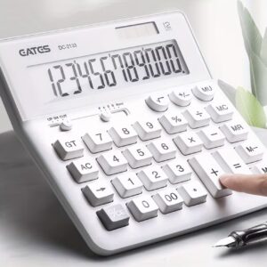 ماشین‌حساب رومیزی بزرگ سفید با منبع تغذیه خورشیدی، ۱۲ رقمی و دارای نمایشگر LCD