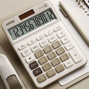 ماشین‌حساب رومیزی با رنگ‌بندی وینتیج،۱۲ رقمی با منبع تغذیه دوگانه