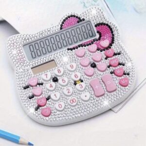 ماشین‌حساب کیتی بامزه سنریو با صفحه کریستالی و دکمه قلبی شکل