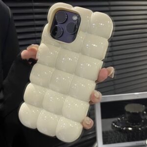 قاب گوشی بامزه با رنگ کرمی براق و طرح شبکه سه‌بعدی ساده