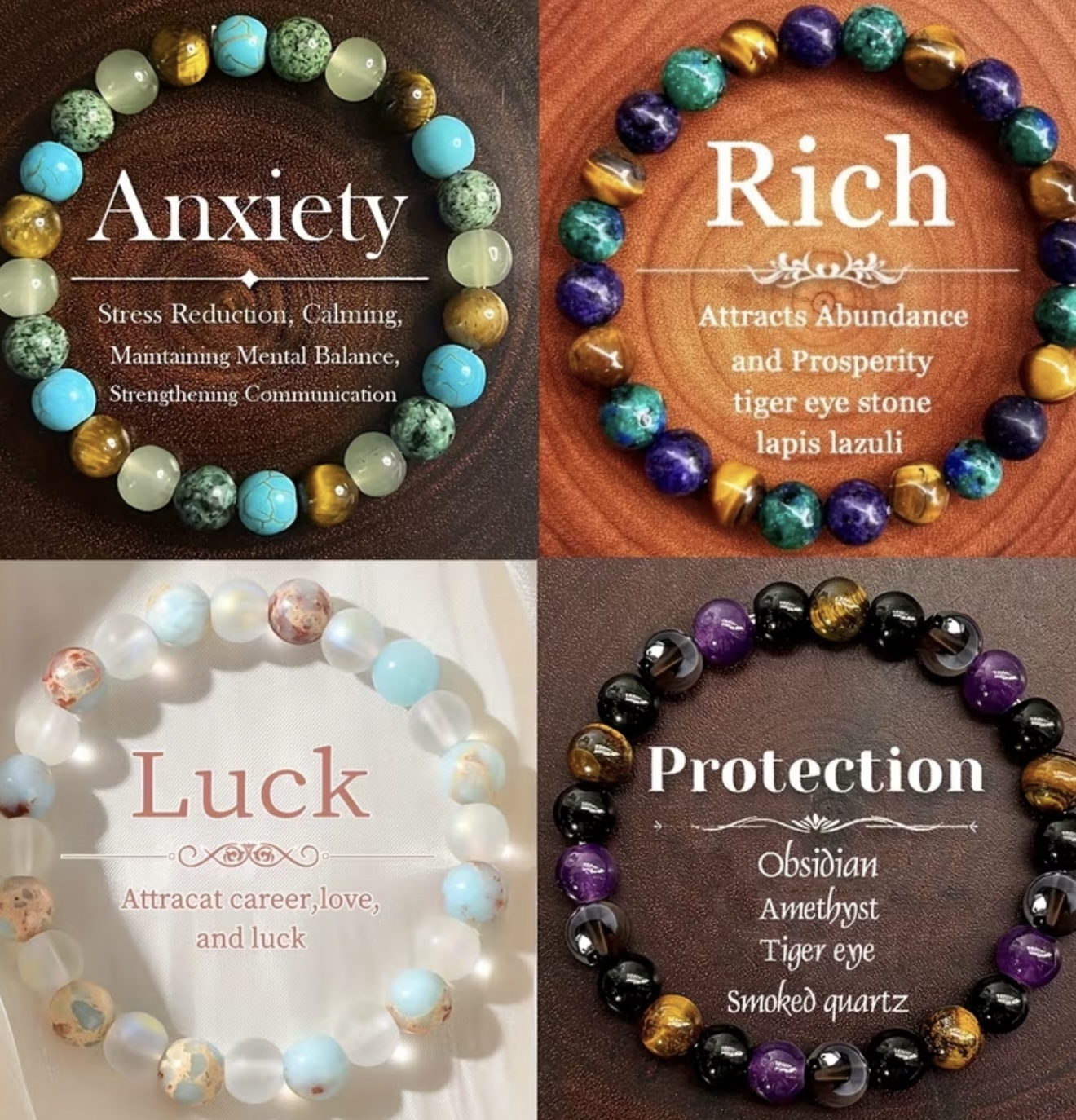 ست ۴ عددی دستبند سنگ طبیعی سبک بوهمیایی