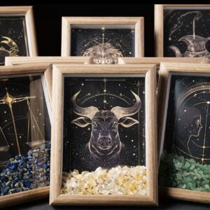 قاب عکس کریستالی با نمادهای ماه تولد از سنگ خردشده طبیعی