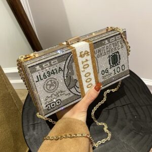 کیف  به شکل دلار با طراحی شیک و نگین‌دوزی شده