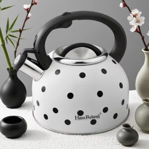 کتری استیل ۲.۵ لیتری، قابل استفاده روی اجاق‌های برقی و گازی، دارای سوت خودکار، ساخته‌شده از استیل ضدزنگ