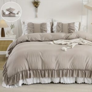 ست کاور لحاف ۳ تکه با طراحی نامتقارن و چین‌دار دولایه