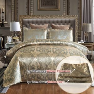 ست کاور لحاف ژاکارد ساتن ۳ تکه به سبک اروپایی، شامل ۱ عدد کاور لحاف و ۲ عدد روبالشی، بدون الیاف داخلی