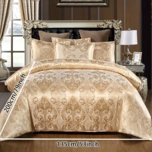 ست کاور لحاف ژاکارد ساتن ۳ تکه به سبک اروپایی، شامل ۱ عدد کاور لحاف و ۲ عدد روبالشی، بدون الیاف داخلی