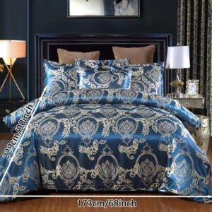 ست کاور لحاف ژاکارد ساتن ۳ تکه به سبک اروپایی، شامل ۱ عدد کاور لحاف و ۲ عدد روبالشی، بدون الیاف داخلی