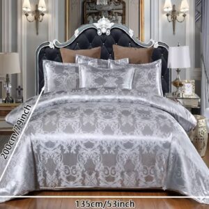 ست کاور لحاف ژاکارد ساتن ۳ تکه به سبک اروپایی، شامل ۱ عدد کاور لحاف و ۲ عدد روبالشی، بدون الیاف داخلی