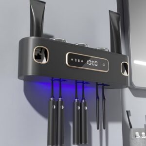 جا مسواکی هوشمند با قابلیت خشک کردن و شارژ USB، طراحی دیواری بدون نیاز به سوراخ کردن، دارای دو پمپ خمیردندان، استریلیزر مسواک