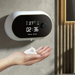 پمپ مایع دستشویی دیواری هوشمند با ظرفیت بالا، بدون لمس، قابل شارژ، دارای سنسور و نمایشگر LED،