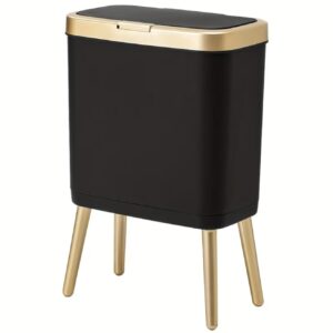 سطل زباله فلزی سفید پدالی با جزئیات طلایی – کنترل بو، ظرفیت بالا