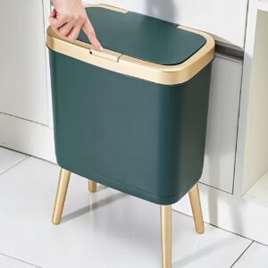 سطل زباله فلزی سفید پدالی با جزئیات طلایی – کنترل بو، ظرفیت بالا