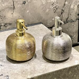 پمپ مایع دستشویی سرامیکی لوکس با پوشش آبکاری شده و طلایی شامپاینی مات