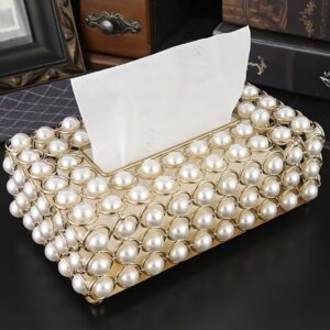 جعبه دستمال کاغذی دست‌بافت با طراحی مروارید طلایی،