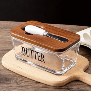 ست ظرف کره چوبی و شیشه‌ای با درب ضخیم بامبو