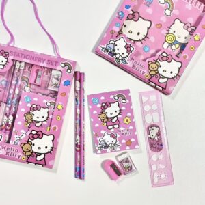 ست لوازم‌تحریر ۶ تکه با تم هلو کیتی شامل خط‌کش، مداد، دفترچه و موارد دیگر