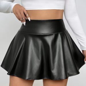 دامن مینی زنانه فشن از جنس (چرم مصنوعی)، تکرنگ، دارای شورت داخلی و جیب