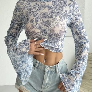 بلوز آستین‌بلند زنانه با طرح گل‌دار