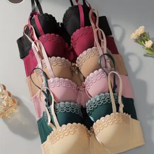 ست ۶ تکه لباس زیر زنانه با طرح پروانه، دارای فنر فلزی، ضد لغزش