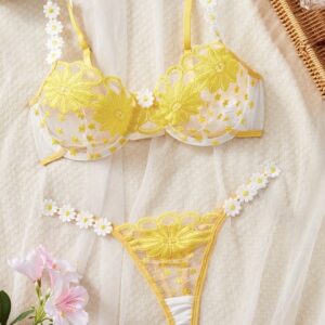 ست سوتین توری طرح گل