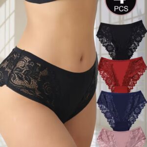 ست ۴ عددی شورت زنانه توری گل‌دار، جذاب و شیک